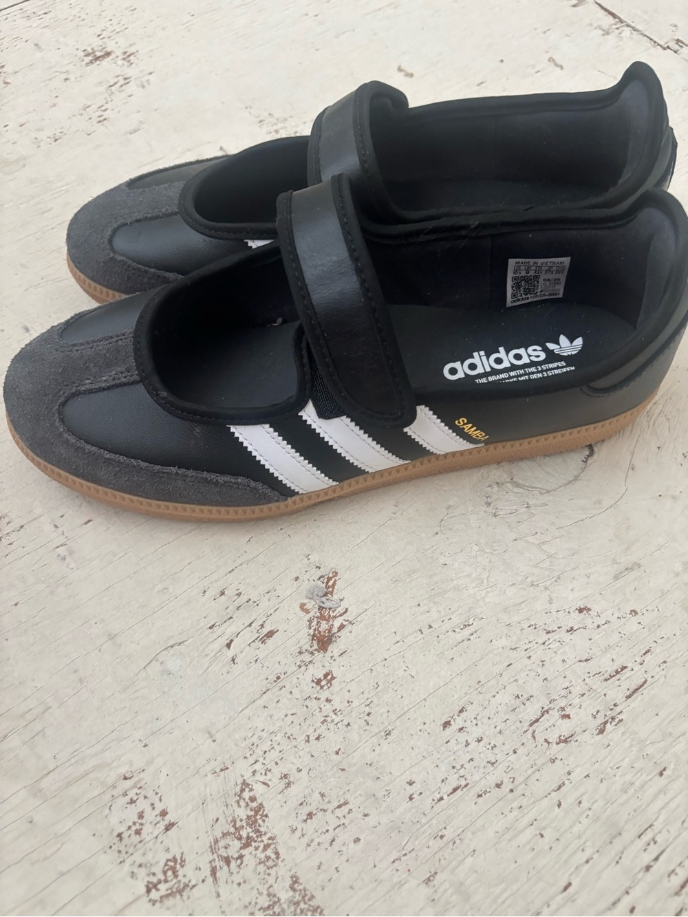 adidas Black and White Mary Jane Flats with Velcro Strap - Picture 2 of 8